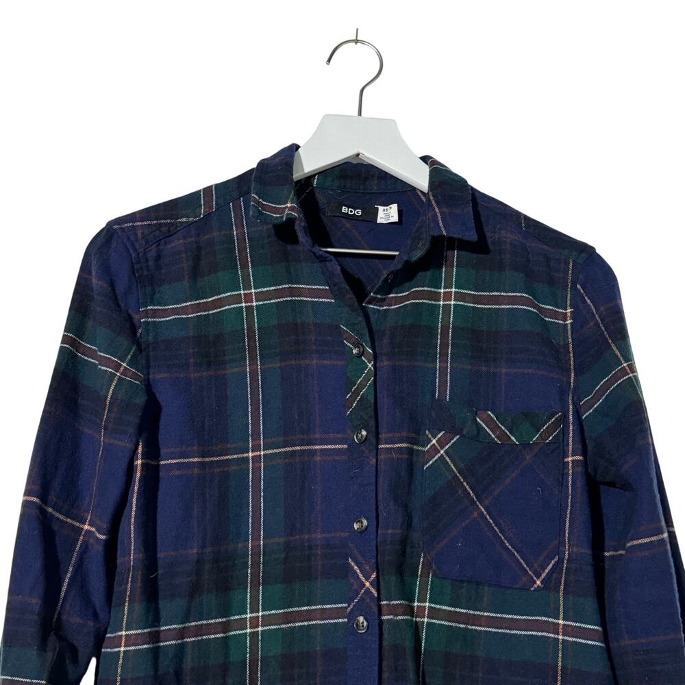 BDG Urban Outfitters Plaid Flannel Shirt XS Blue Green Button Front Cotton - Picture 3 of 8